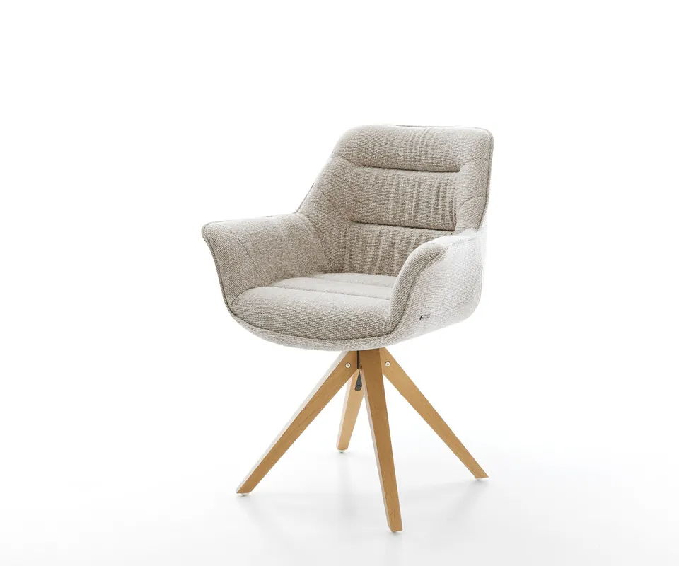 Sonderaktion Drehstuhl Kaira-Flex Webstoff Soft Beige Holzgestell kantig Natur 180° drehbar