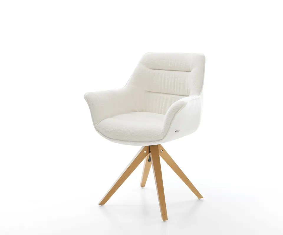 Drehstuhl Kaira-Flex Bouclé Soft Beige Holzgestell kantig Natur 180° drehbar Zertifiziert