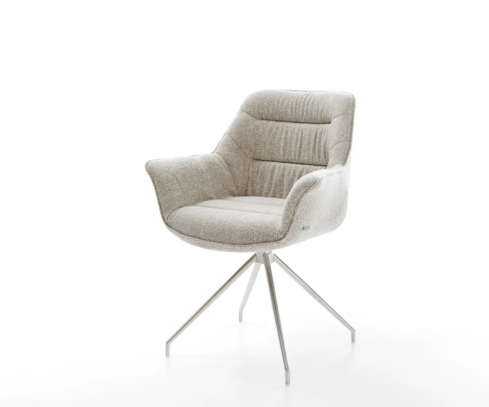 Nur Für Kurze Zeit Esszimmerstuhl Kaira-Flex Webstoff Soft Beige Kreuzgestell konisch Edelstahl