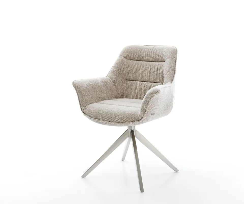 Drehstuhl Kaira-Flex Webstoff Soft Beige Kreuzgestell breit Edelstahl 360° drehbar Wippfunktion Bestpreis