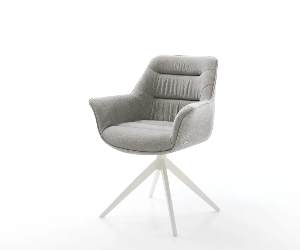 Abverkauf Drehstuhl Kaira-Flex Strukturstoff Soft Grau Kreuzgestell breit Weiß 360° drehbar Wippfunktion