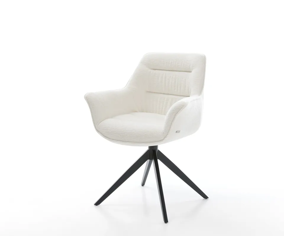 Drehstuhl Kaira-Flex Bouclé Soft Beige Kreuzgestell breit Schwarz 360° drehbar Wippfunktion Bestpreis