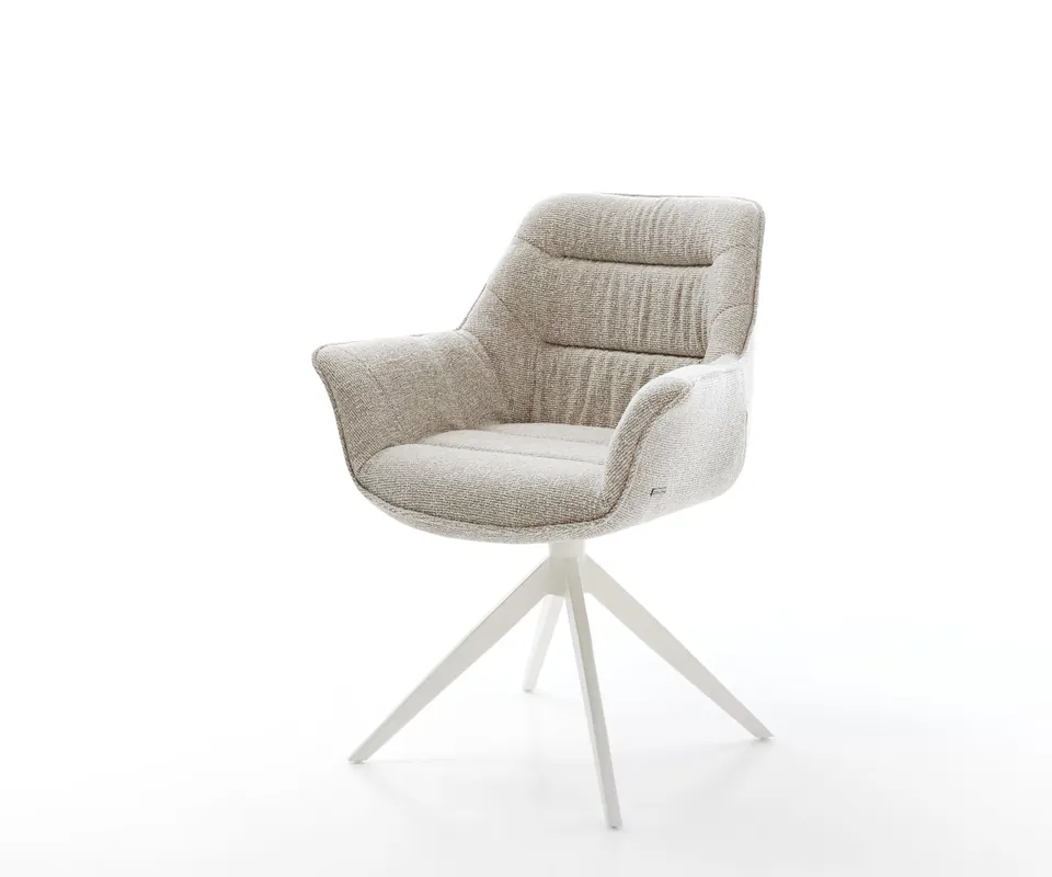 Drehstuhl Kaira-Flex Webstoff Soft Beige Kreuzgestell breit Weiß 360° drehbar Wippfunktion Kracherpreis