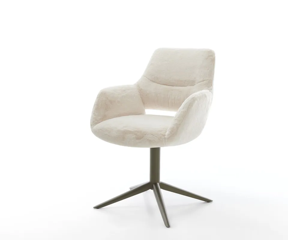 Drehstuhl Yago-Flex mit Armlehnen Plüsch Creme-Weiß Fußkreuz Effektfinish Titan 360° drehbar Wippfunktion Taschenfederkern Finale Aktion