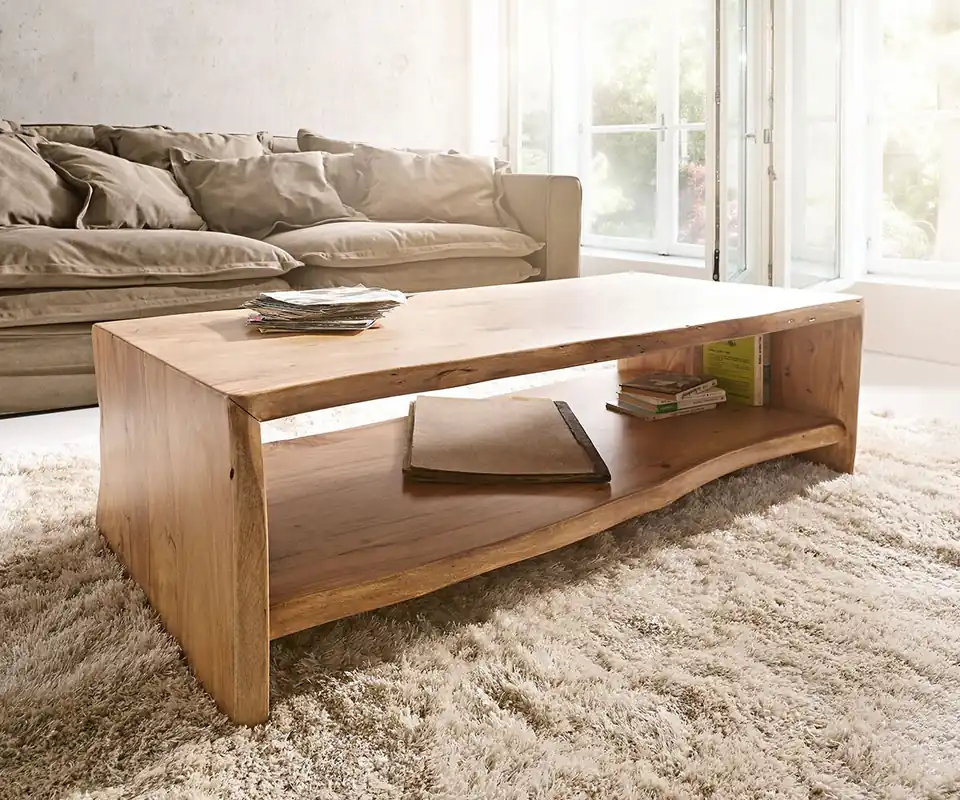 Super-Preis Couchtisch Live-Edge 130x60 cm Akazie Natur Baumkante