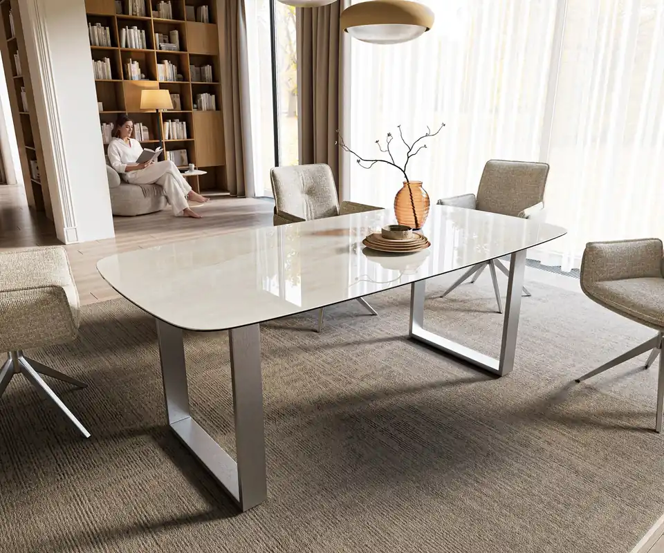 Sichere Zahlung Esstisch Edge Boot 200x100 cm Keramik Onyx Champagne Edelstahl Breit