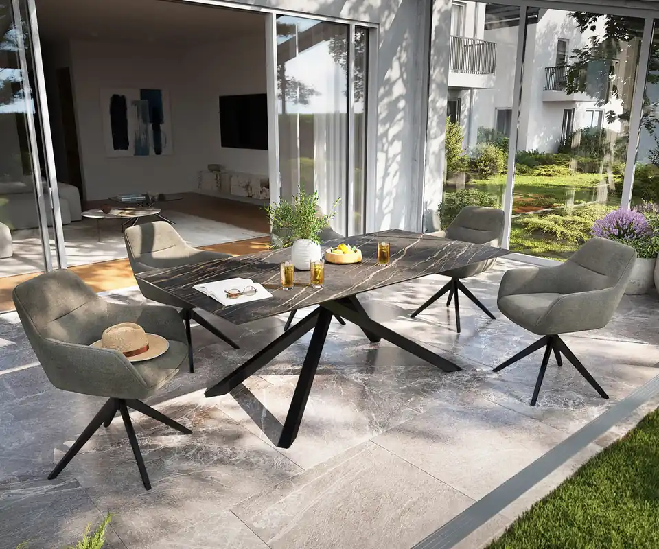 Sichere Zahlung Outdoortisch Edge 200x100 cm Keramik Laminam® Noir Desir Braun Kreuzgestell Rechteck Schwarz