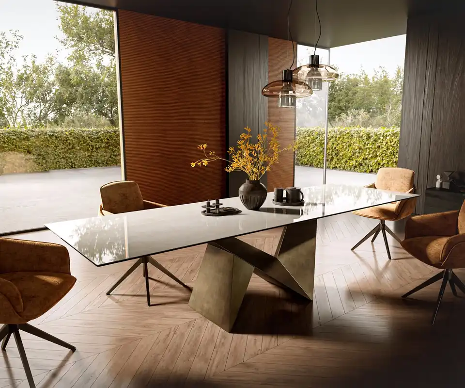 Esstisch Edge 300x100 cm Keramik Onyx Champagne Origami Metallic Gold Preiswert
