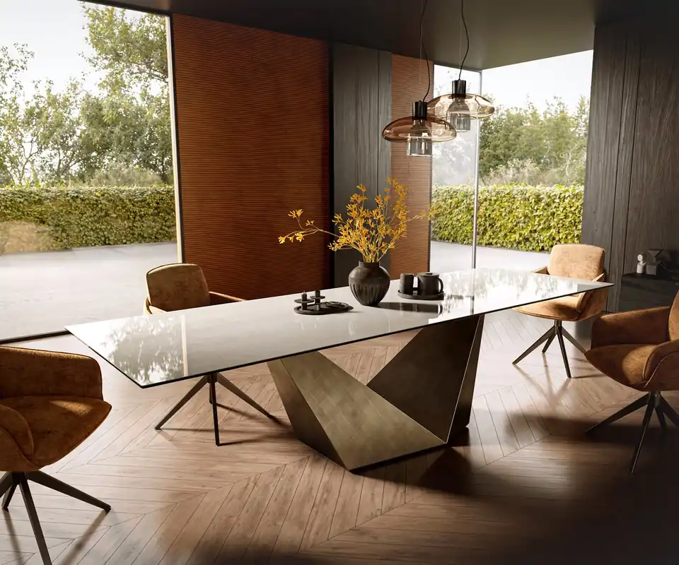 Mega-Angebot Esstisch Edge 300x100 cm Keramik Onyx Champagne Prisma Metallic Gold