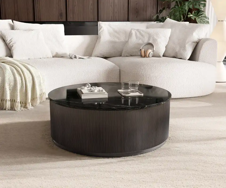 Couchtisch Fiorano 90x90 cm Marmor Schwarz Silber Metall Black Antique Sonderaktion