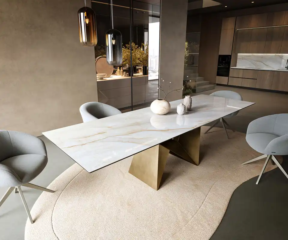 Esstisch Edge 300x100 cm Keramik Onyx Pearl Origami Metallic Gold Garantierte Lieferung