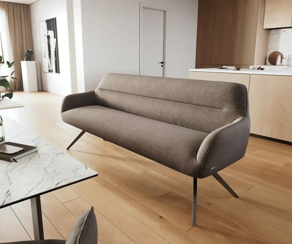Jetzt Kaufen Esszimmerbank Taya-Flex 200 cm Strukturstoff Soft Taupe Kreuzgestell kantig Schwarz Taschenfederkern