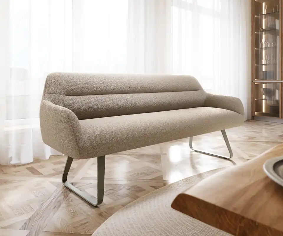 Esszimmerbank Taya-Flex 200 cm Bouclé Schlamm Kufengestell flach Effektfinish Titan Taschenfederkern Solange Der Vorrat Reicht