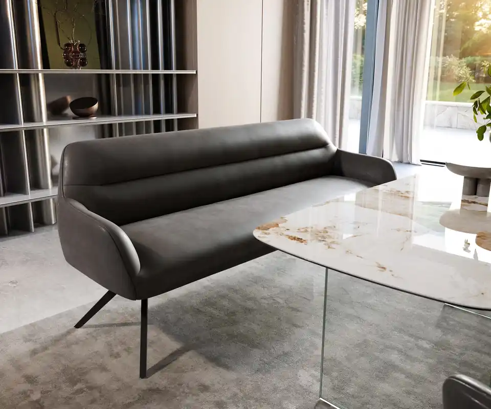 Top-Preis Esszimmerbank Taya-Flex 200 cm Mikrofaser Anthrazit Vintage Kreuzgestell kantig Schwarz Taschenfederkern