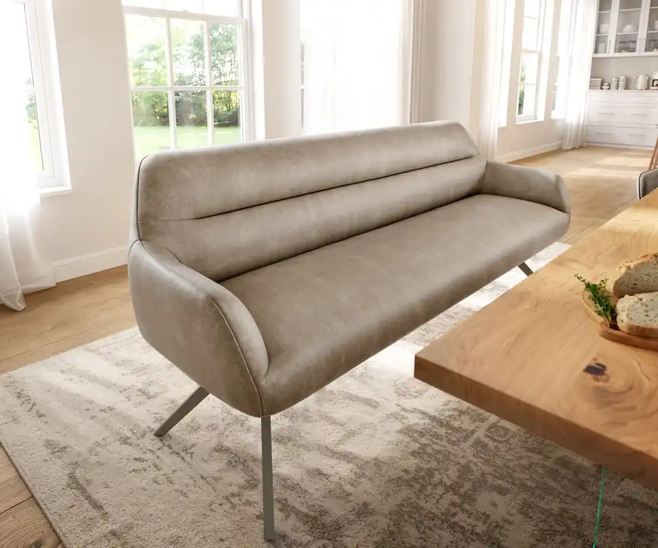 Jetzt Bestellen Esszimmerbank Taya-Flex 200 cm Mikrofaser Beige Vintage Kreuzgestell kantig Effektfinish Titan Taschenfederkern