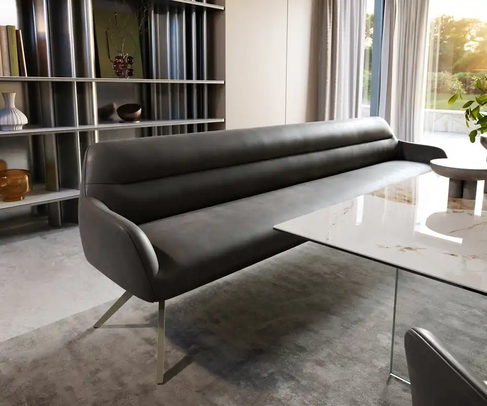 Neue Ware Esszimmerbank Taya-Flex 300 cm Mikrofaser Anthrazit Vintage Kreuzgestell kantig Effektfinish Titan Taschenfederkern