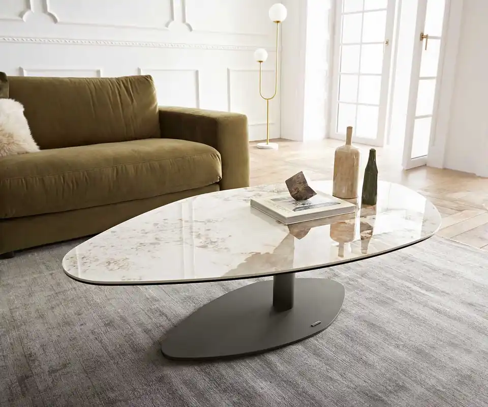 Couchtisch Vibana 140x80 cm Keramik Minas Melange Weiß-Beige Gestell Effektfinish Titan Billig