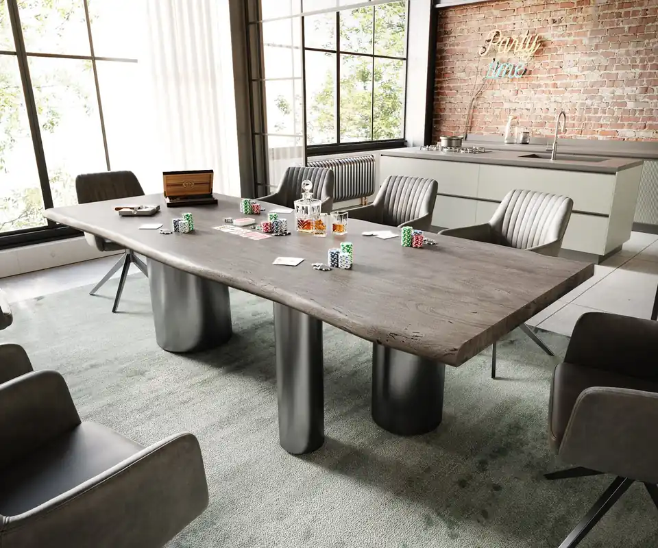 Super-Preis Esstisch Edge 260x100 Akazie Platin Troa Edelstahl Graphit Live-